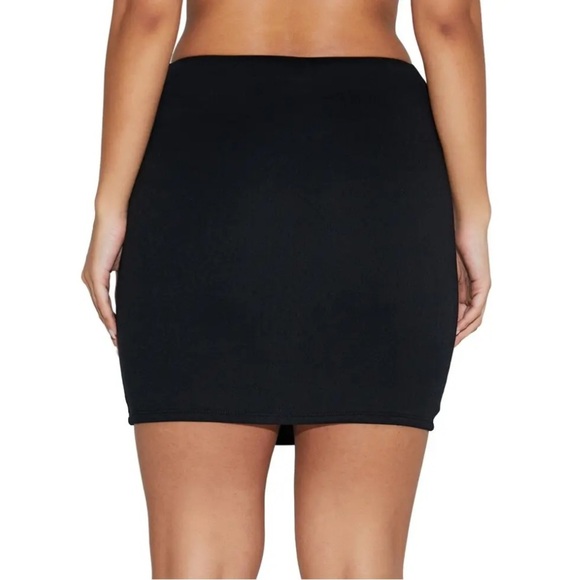 Naked Wardrobe Scoop Front Mini Skirt Sleek Black Large NWT 50 - Picture 2 of 6